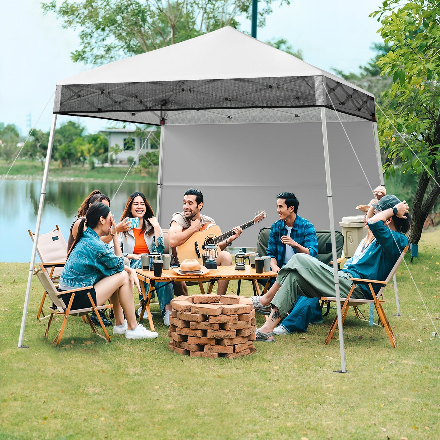 LIVSK Pop-up Paviljoen - Waterdicht - Hoogteverstelbaar - Stevig Metalen Frame - Inclusief Rugzak - 182 x 182 x 221 cm - Wit