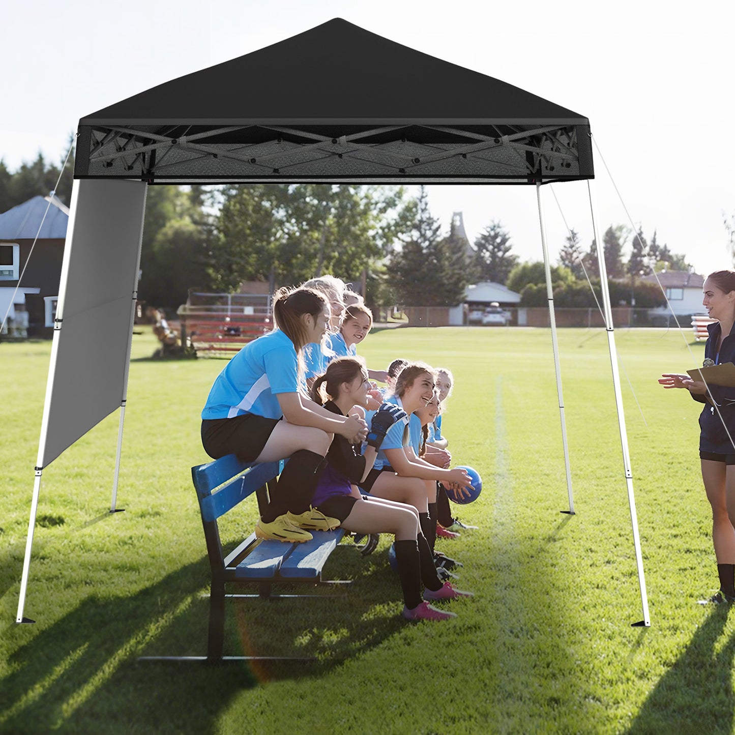 LIVSK Pop-up Paviljoen 2x2 m - Verstelbare Hoogte - Waterdicht - Inclusief Zijwand en Grondhaken - Draagbare Rugzak - Zwart