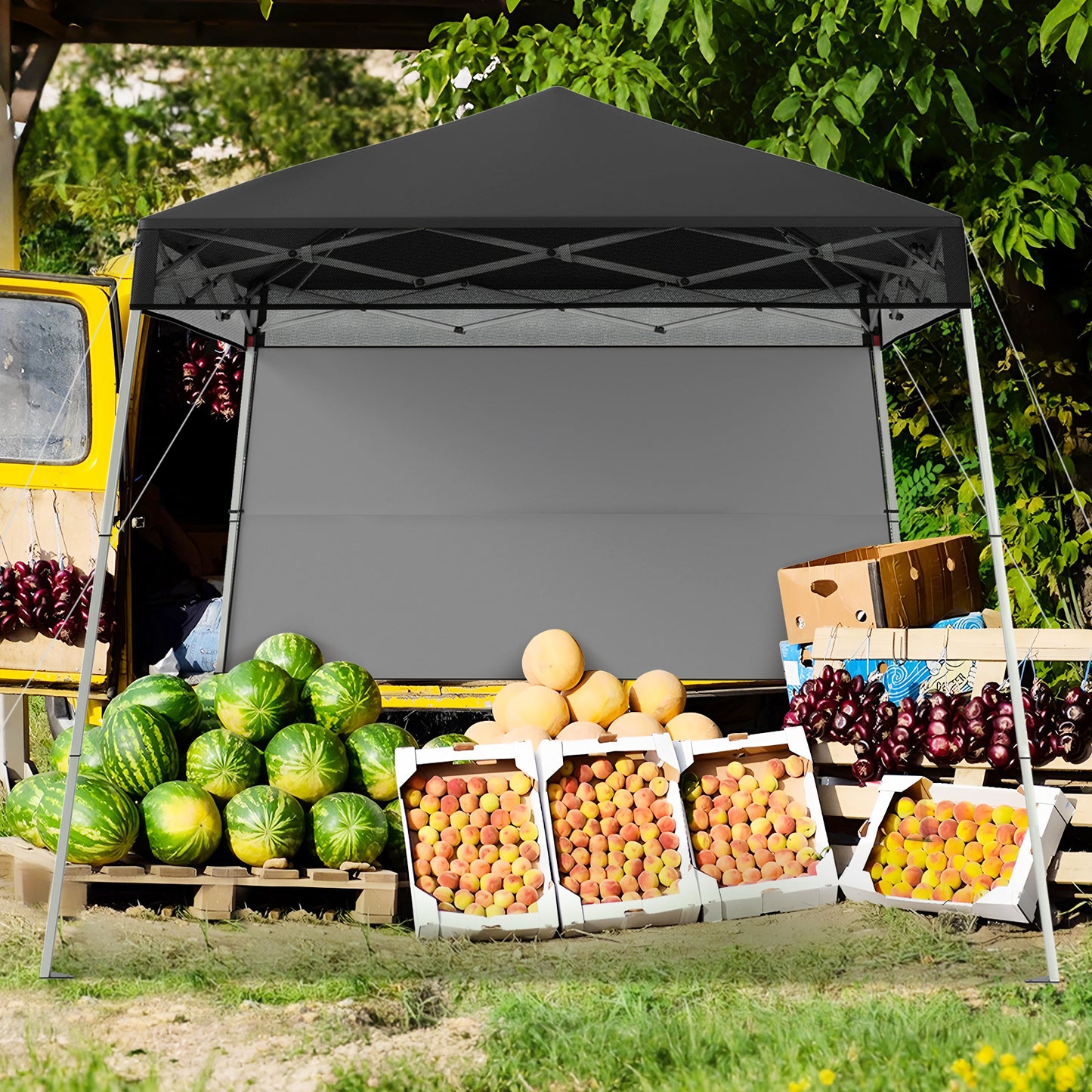 LIVSK Pop-up Paviljoen 2x2 m - Verstelbare Hoogte - Waterdicht - Inclusief Zijwand en Grondhaken - Draagbare Rugzak - Zwart