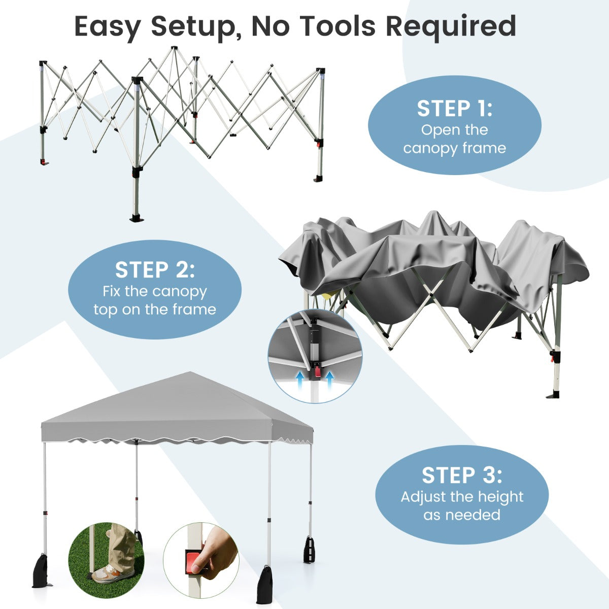LIVSK Pop-up Luifel Tent 300 x 300 x 266-286 cm - Waterdicht - 3 Instelbare Hoogtes - Inclusief Roltas en Stabiliteitsaccessoires