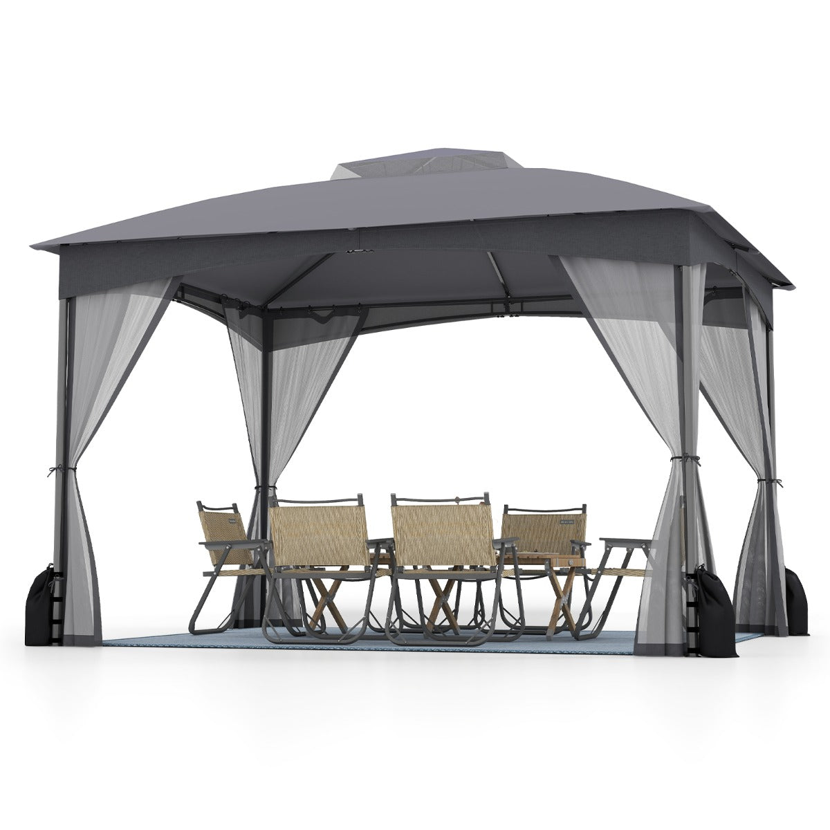 LIVSK Outdoor Paviljoen 3,6 x 3 x 2,9 m - Waterdicht - Geventileerd - Afneembare Zijwanden - Inclusief Zandzakken - Grijs
