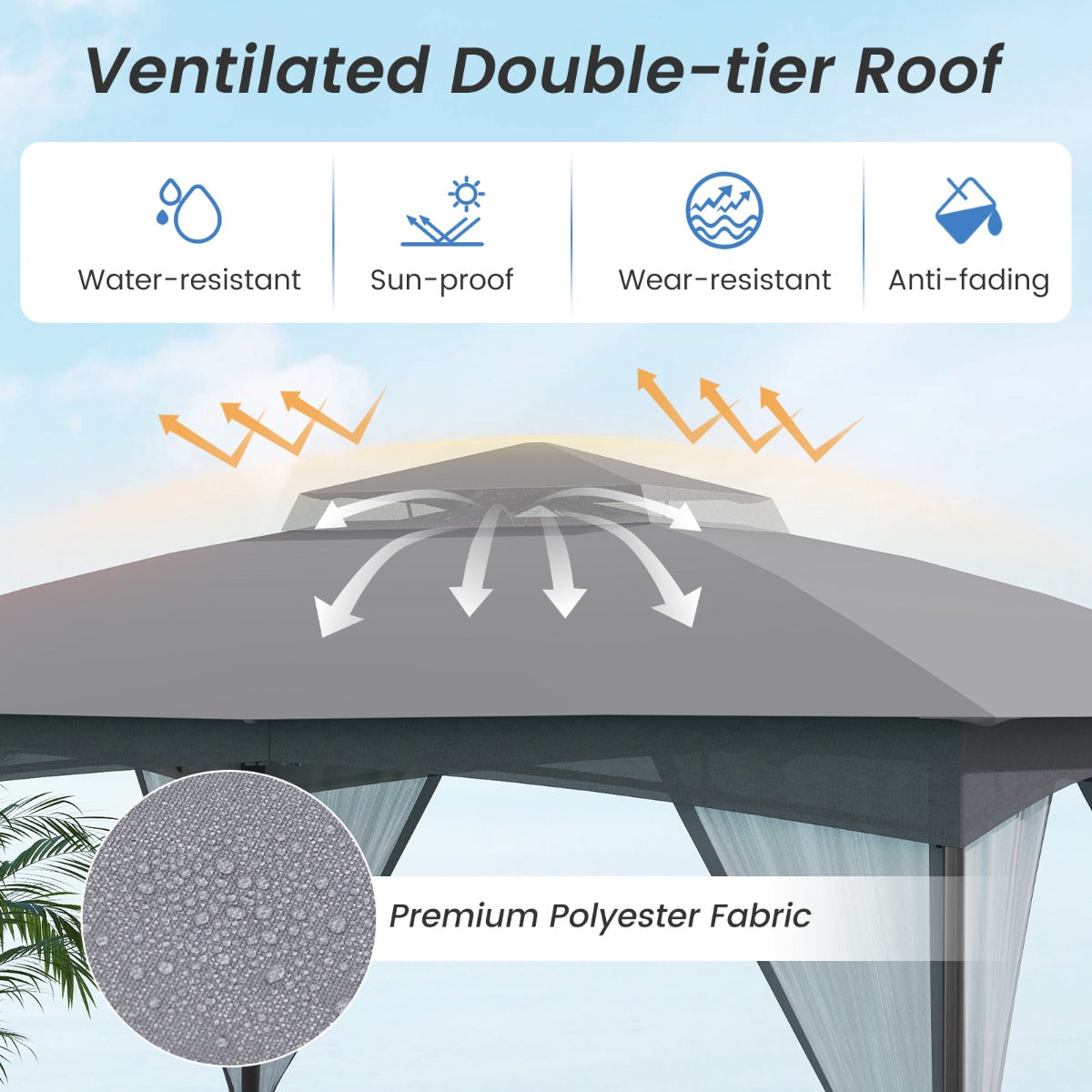 LIVSK Outdoor Paviljoen 3,6 x 3 x 2,9 m - Waterdicht - Geventileerd - Afneembare Zijwanden - Inclusief Zandzakken - Grijs