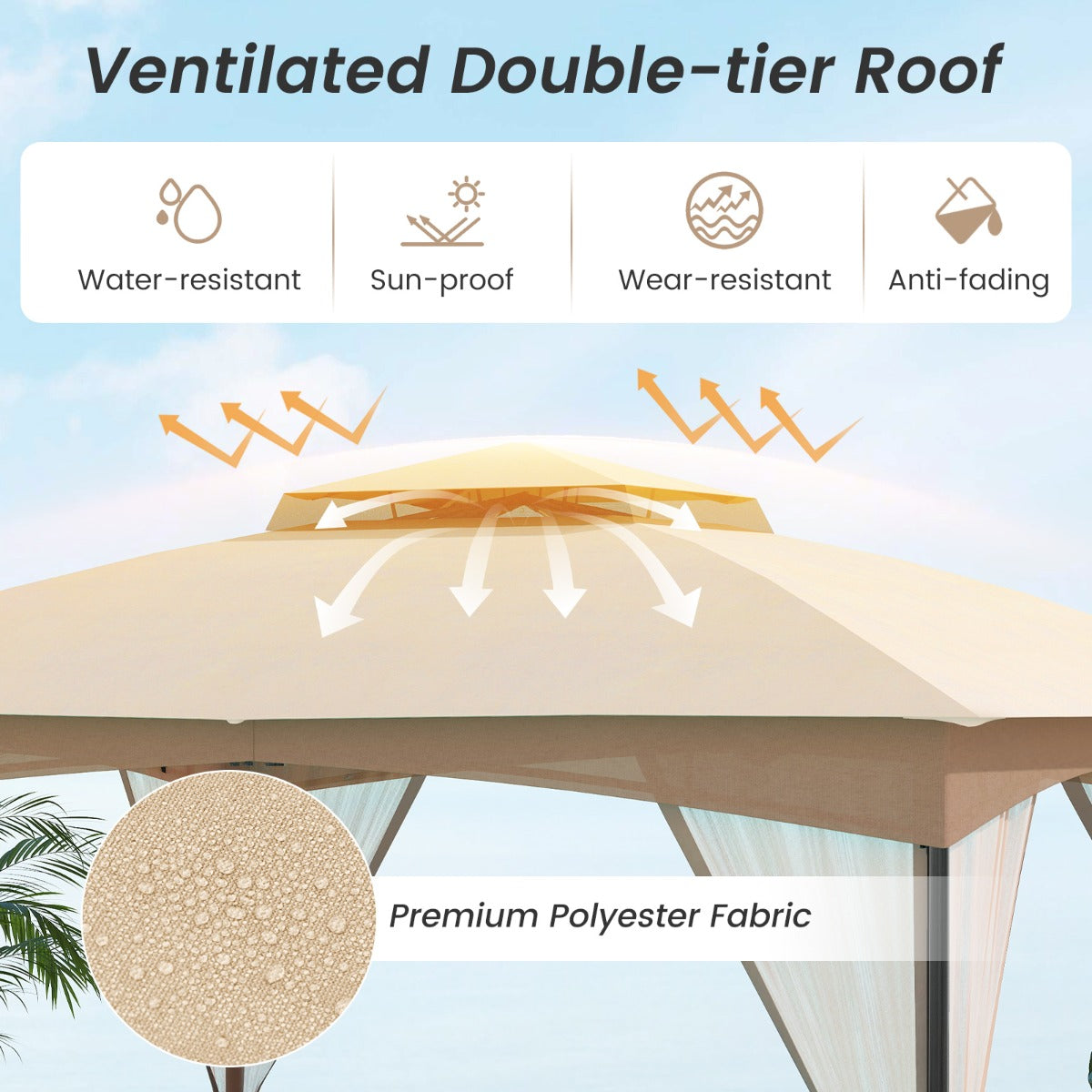 LIVSK Outdoorpaviljoen 3,6 x 3 x 2,9 m - Waterdicht - Dubbel dak met gaas - Inclusief zandzakken - Voor feesten en picknicks -