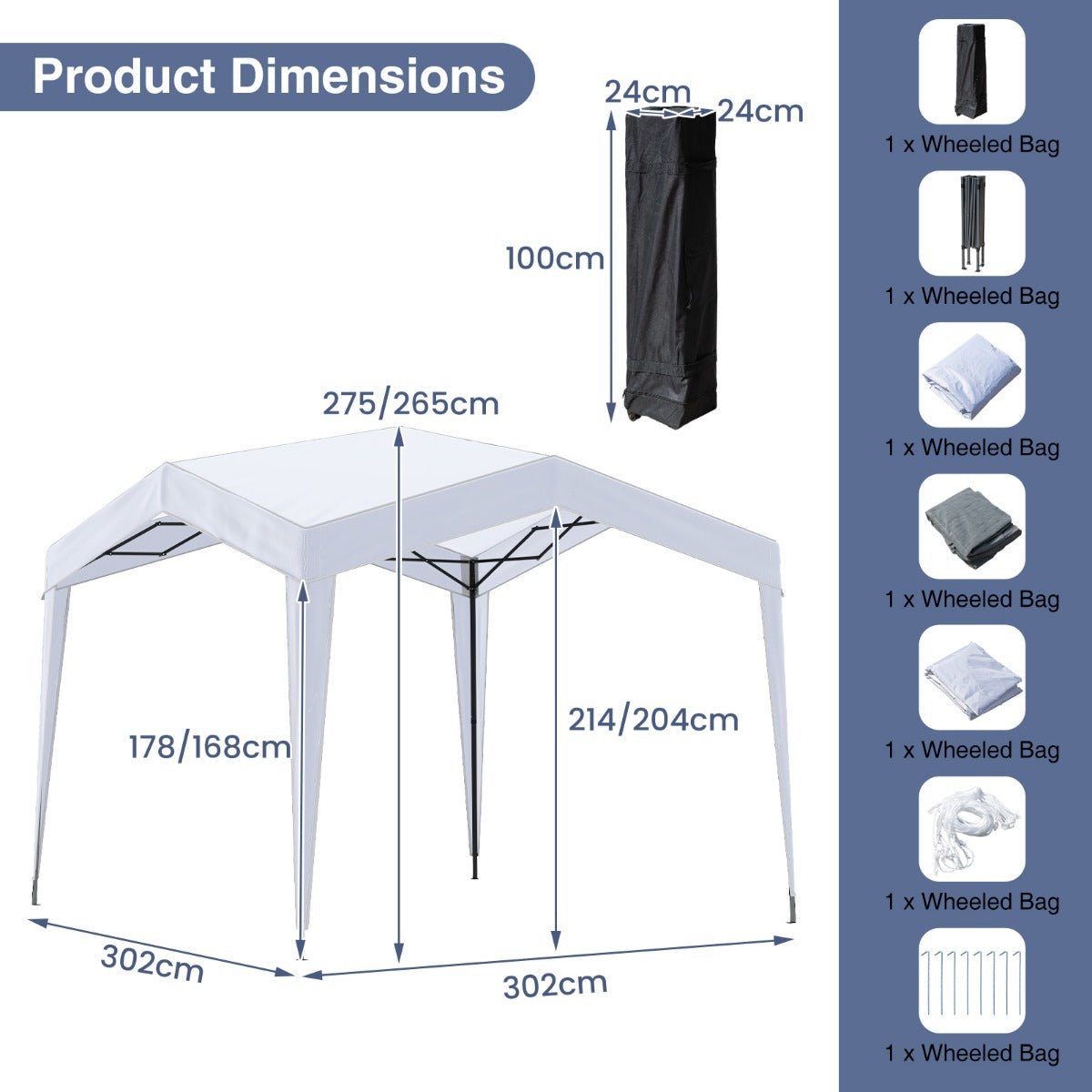 LIVSK Partytent 3x3m - Pop-up Structuur - UPF50+ Zonbescherming - Instelbare Hoogtes - Draagtas Inclusief - Wit