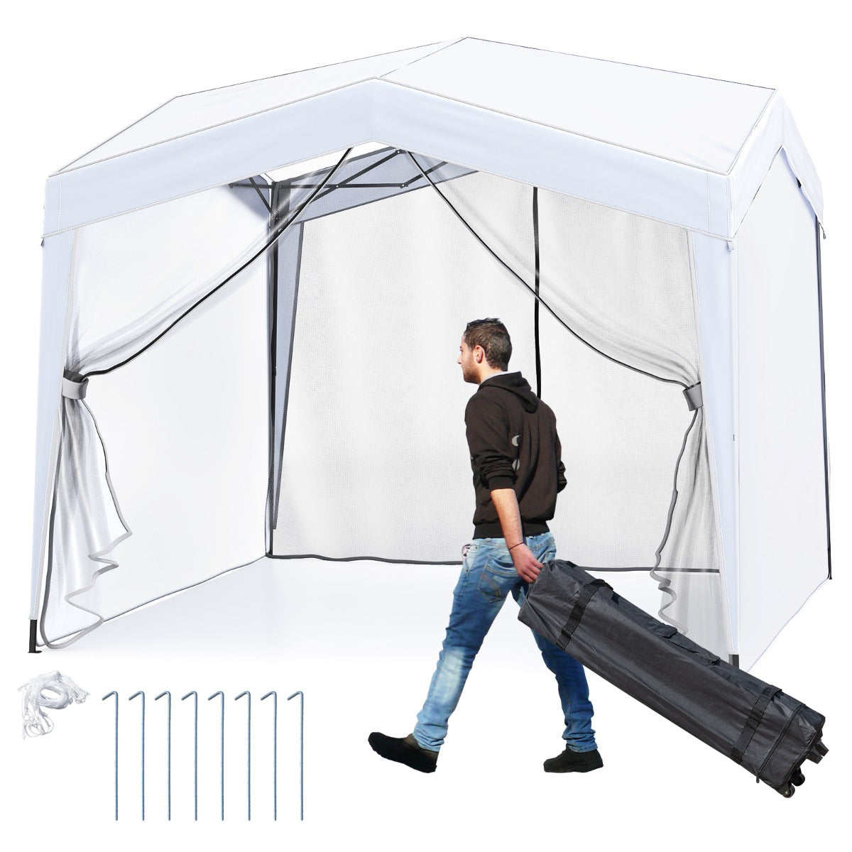 LIVSK Partytent 3x3m - Pop-up Structuur - UPF50+ Zonbescherming - Instelbare Hoogtes - Draagtas Inclusief - Wit