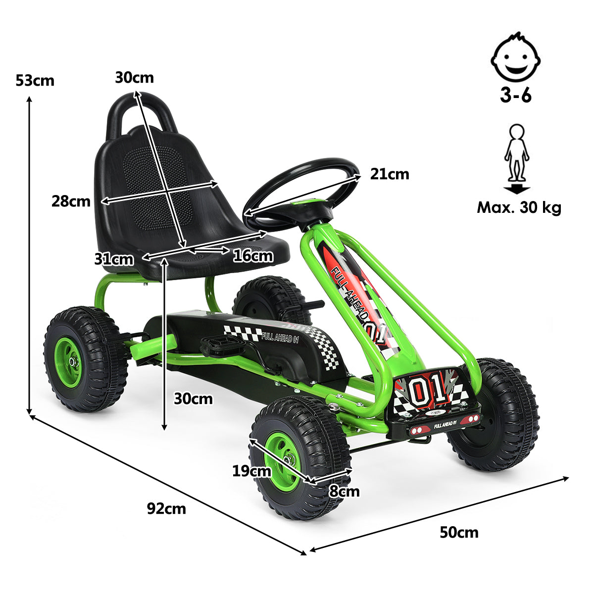 LIVSK Pedaalkart voor Kinderen - Verstelbaar Zitje - Antislipwielen - Tot 30 kg - Stimuleert Beweging - 92 x 50 x 53 cm -
