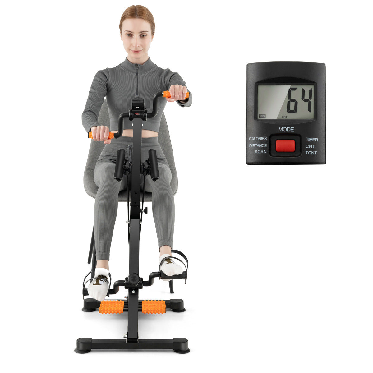 LIVSK Multifunctionele Hometrainer - Verstelbare Hoogte en Lengte - LCD-monitor - Tot 120 kg - Stabiel Metalen - Zwart + Oranje