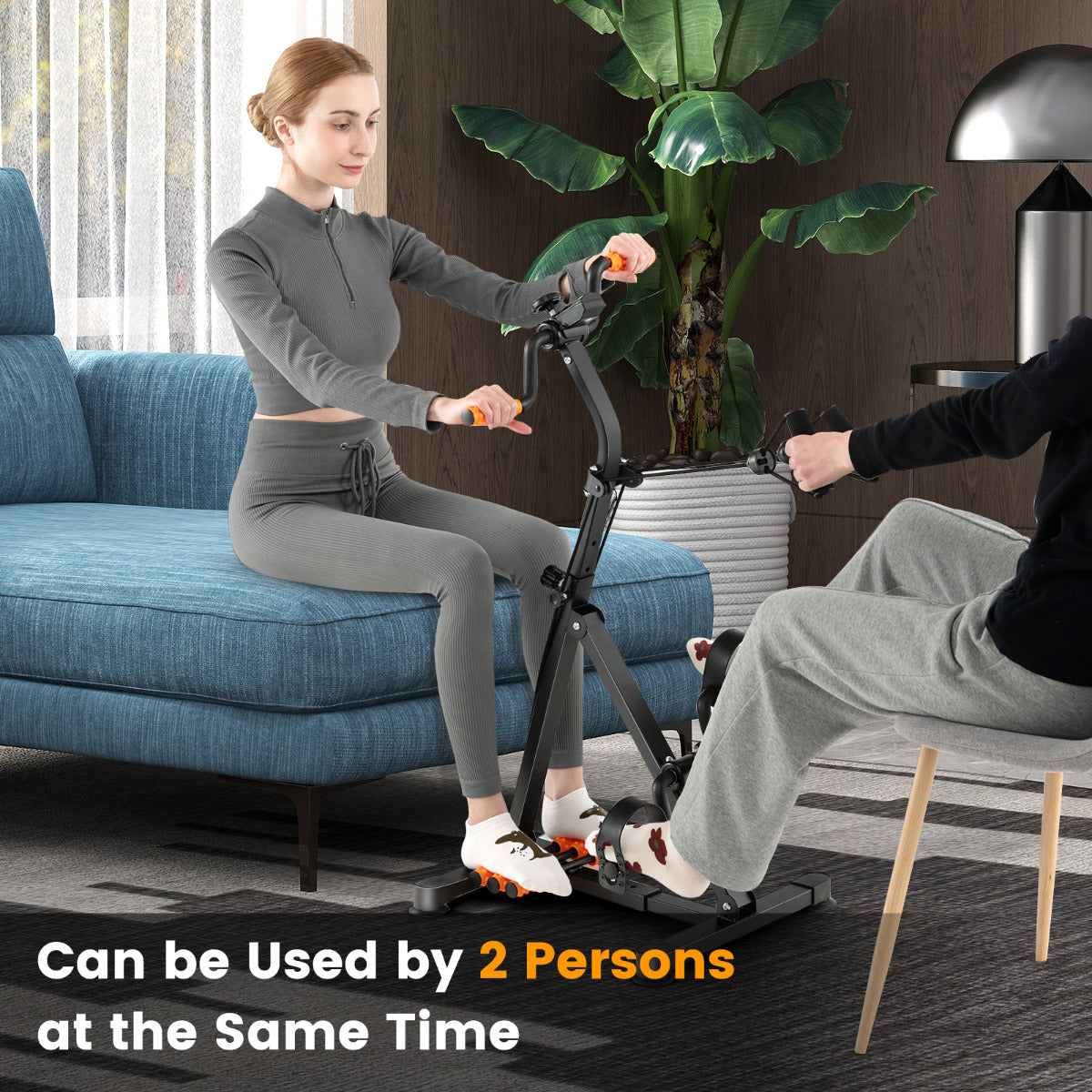 LIVSK Multifunctionele Hometrainer - Verstelbare Hoogte en Lengte - LCD-monitor - Tot 120 kg - Stabiel Metalen - Zwart + Oranje