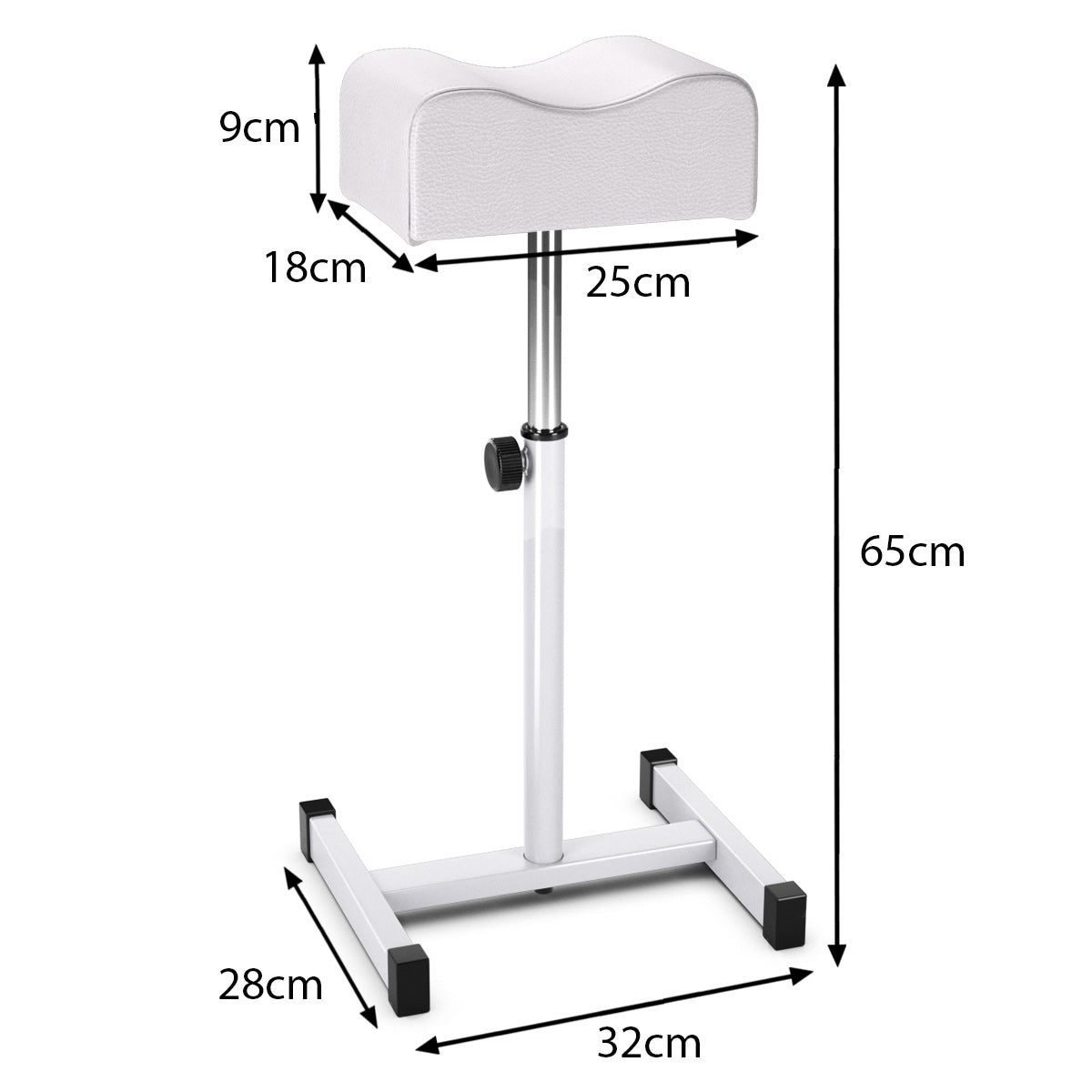 LIVSK Verstelbare Pedicure Voetensteun - Stalen Frame - Hoogte 45-65 cm - Comfortabel Kussen - Voor Thuis en Salon - Wit