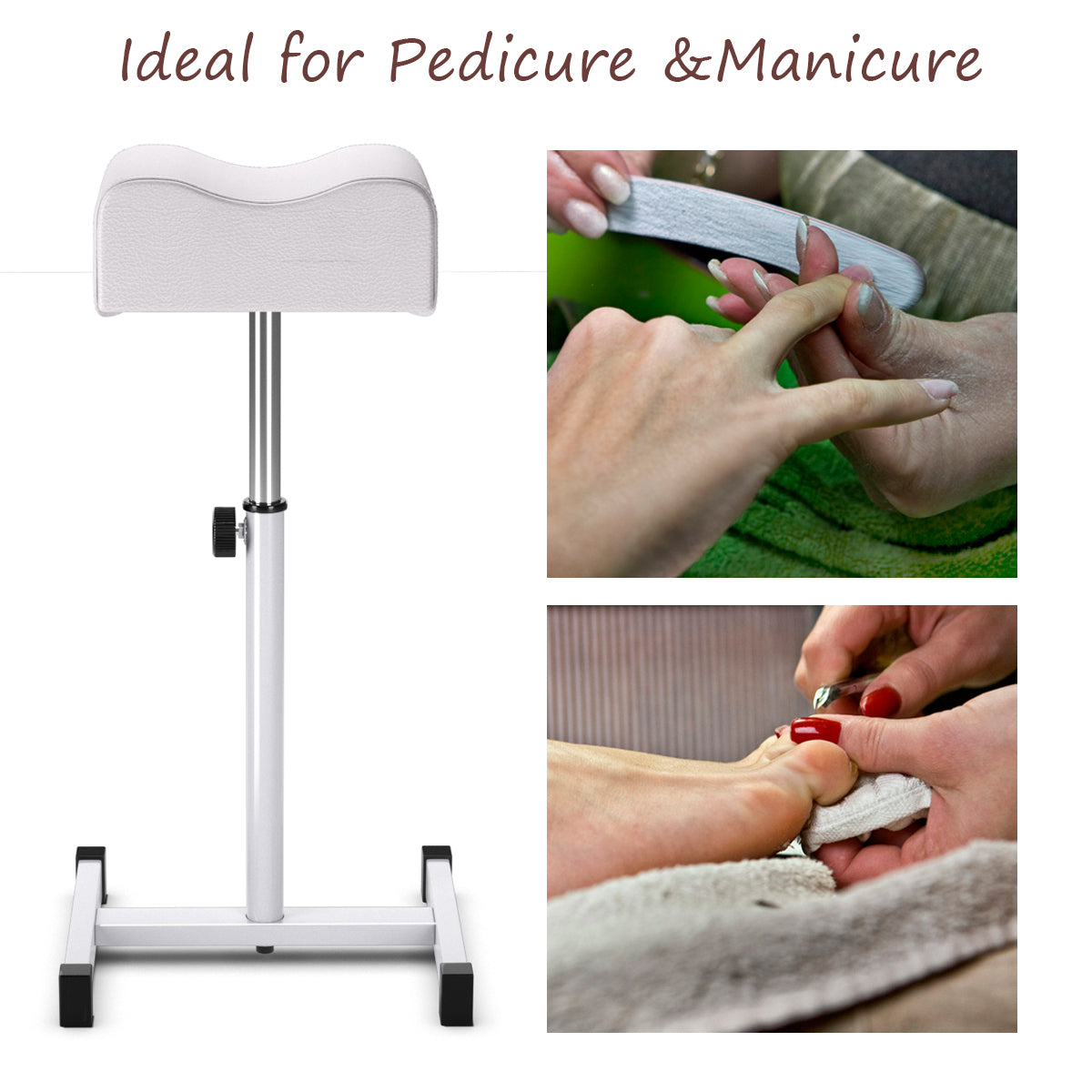 LIVSK Verstelbare Pedicure Voetensteun - Stalen Frame - Hoogte 45-65 cm - Comfortabel Kussen - Voor Thuis en Salon - Wit