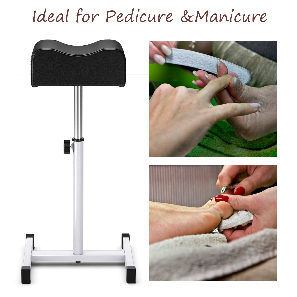LIVSK Pedicure Voetensteun - Verstelbare Hoogte 45-65 cm - Stalen Frame - Comfortabel Kussen - Voor Salon en Thuis - Zwart