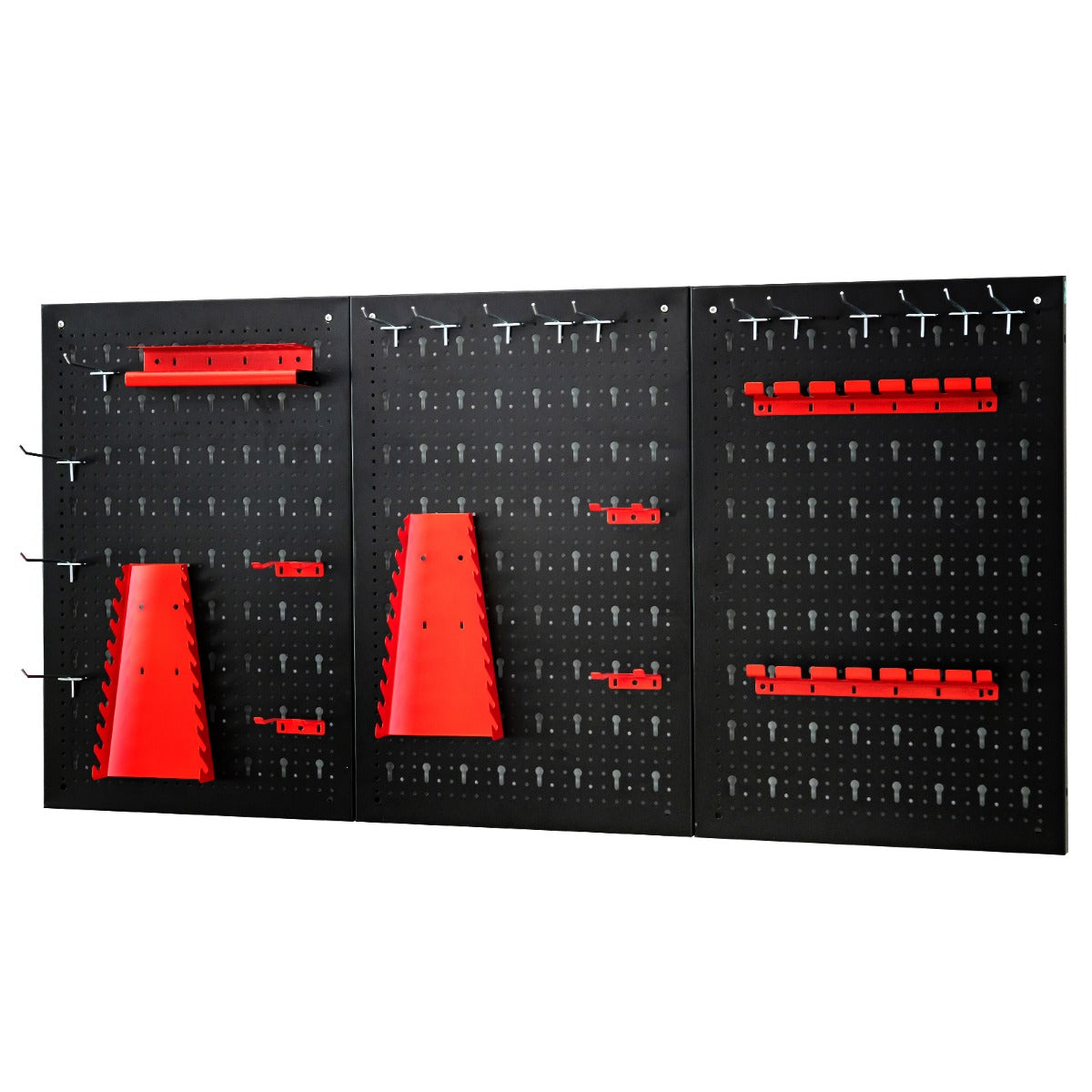 LIVSK Pegboard Organizer - Duurzaam Staal - 3 Pegboards & 25 Accessoires - Eenvoudige Installatie - Ruimtebesparend - Zwart+Rood