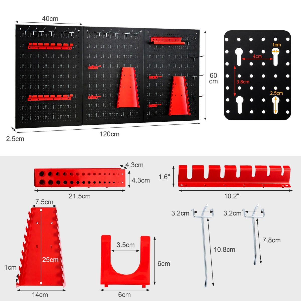 LIVSK Pegboard Organizer - Duurzaam Staal - 3 Pegboards & 25 Accessoires - Eenvoudige Installatie - Ruimtebesparend - Zwart+Rood