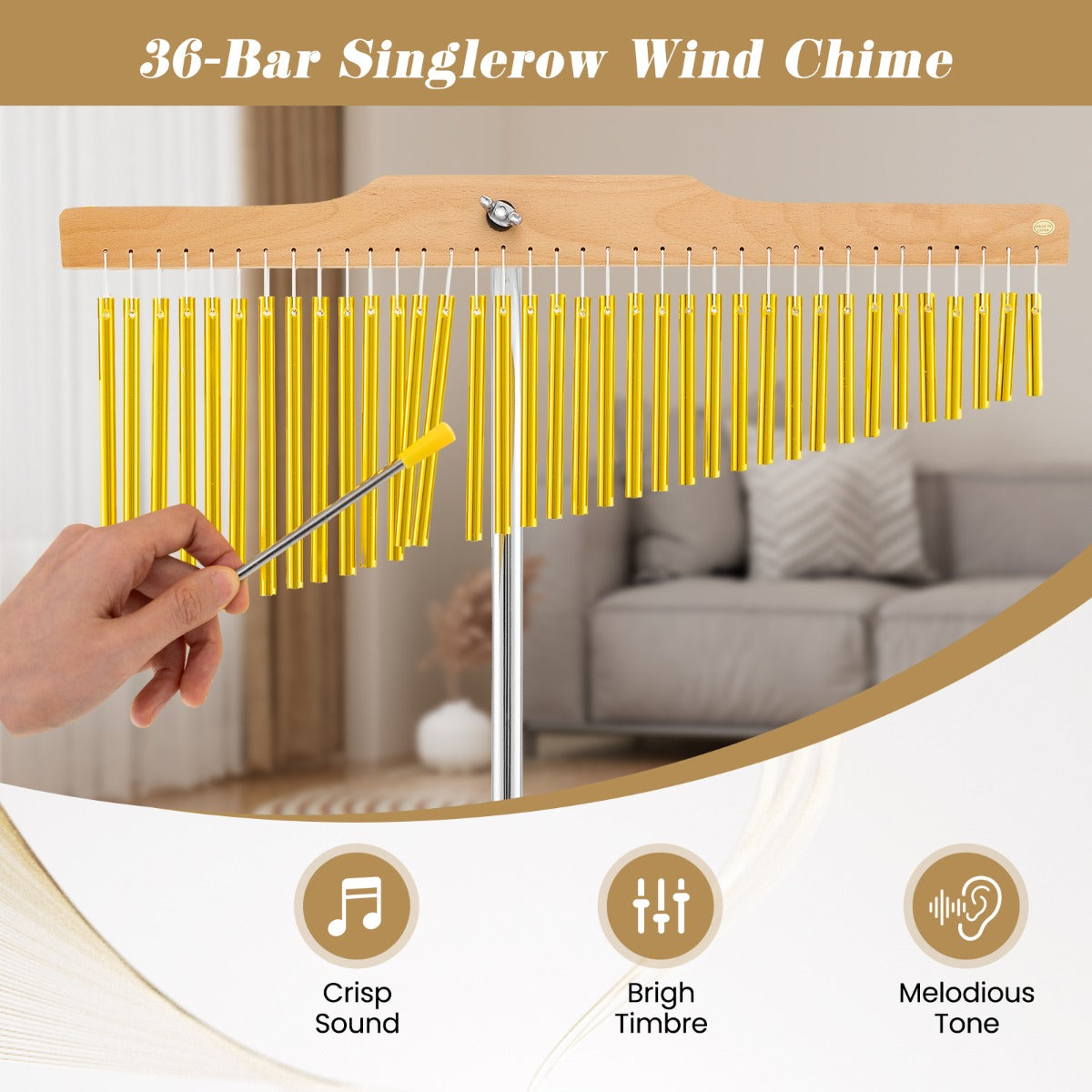 Livsk costway percussie instrument met 36 staven voor volwassenen windcarillon met een rij en verstelbare standaard draagtas hamer muziekinstrument 4