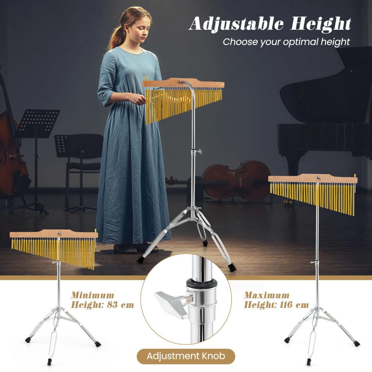 Livsk costway percussie instrument met 36 staven voor volwassenen windcarillon met een rij en verstelbare standaard draagtas hamer muziekinstrument 5