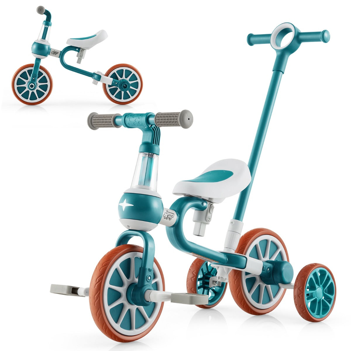 LIVSK 4-in-1 Kinderdriewieler - Loopfiets, Trapfiets, Duwfiets - Afneembare Pedalen - Verstelbare Hoogte - Groen