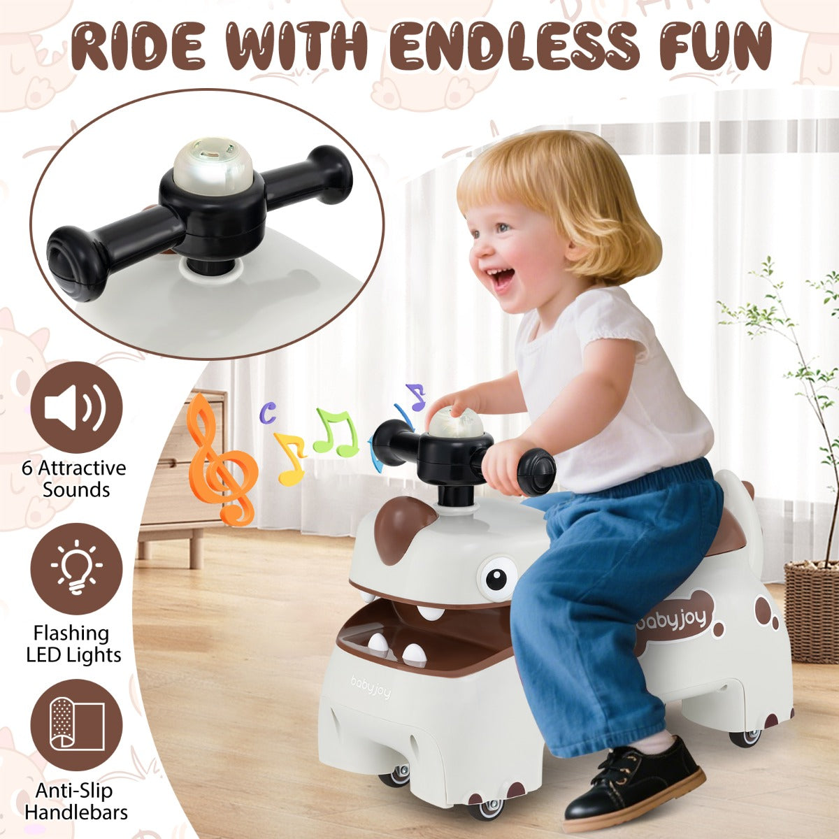 LIVSK Voet-naar-grond Glijauto - Dinosaurussen Ontwerp met Geluiden en LED - Veilig en Comfortabel - Voor Kinderen vanaf 18