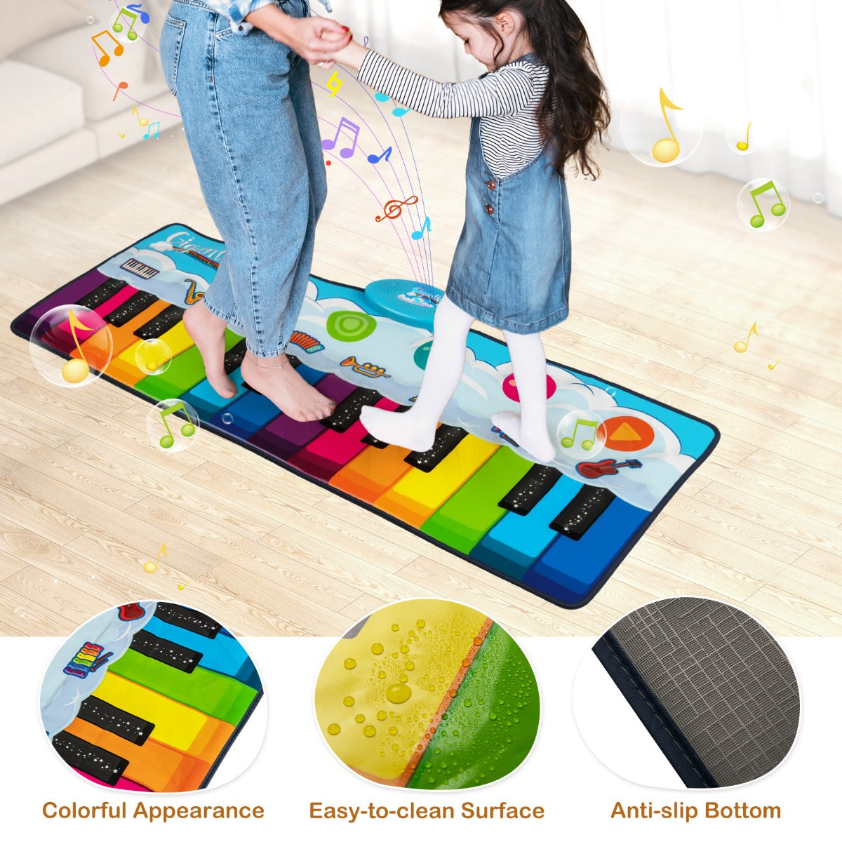 LIVSK Muziekmat voor Kinderen - 24 Pianotoetsen - 8 Instrumentgeluiden - Opnamefunctie - Antislip - Opvouwbaar - 120 x 47 cm -