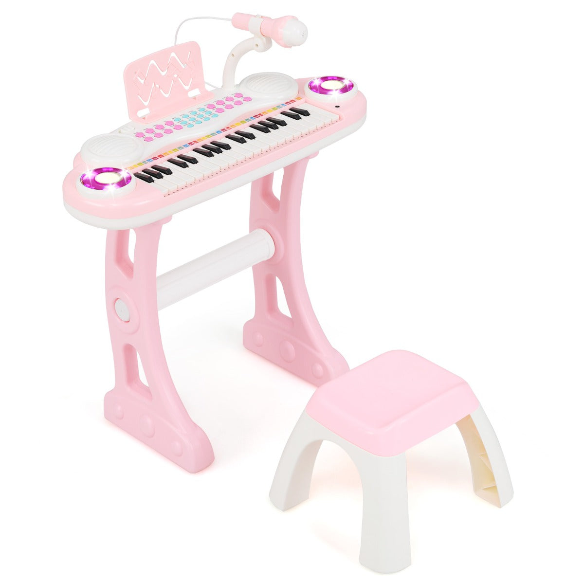 LIVSK Kinderpiano met 37 Toetsen - Opname- en Afspeelfunctie - Karaoke Microfoon - 8 Ritmes en Geluiden - Roze