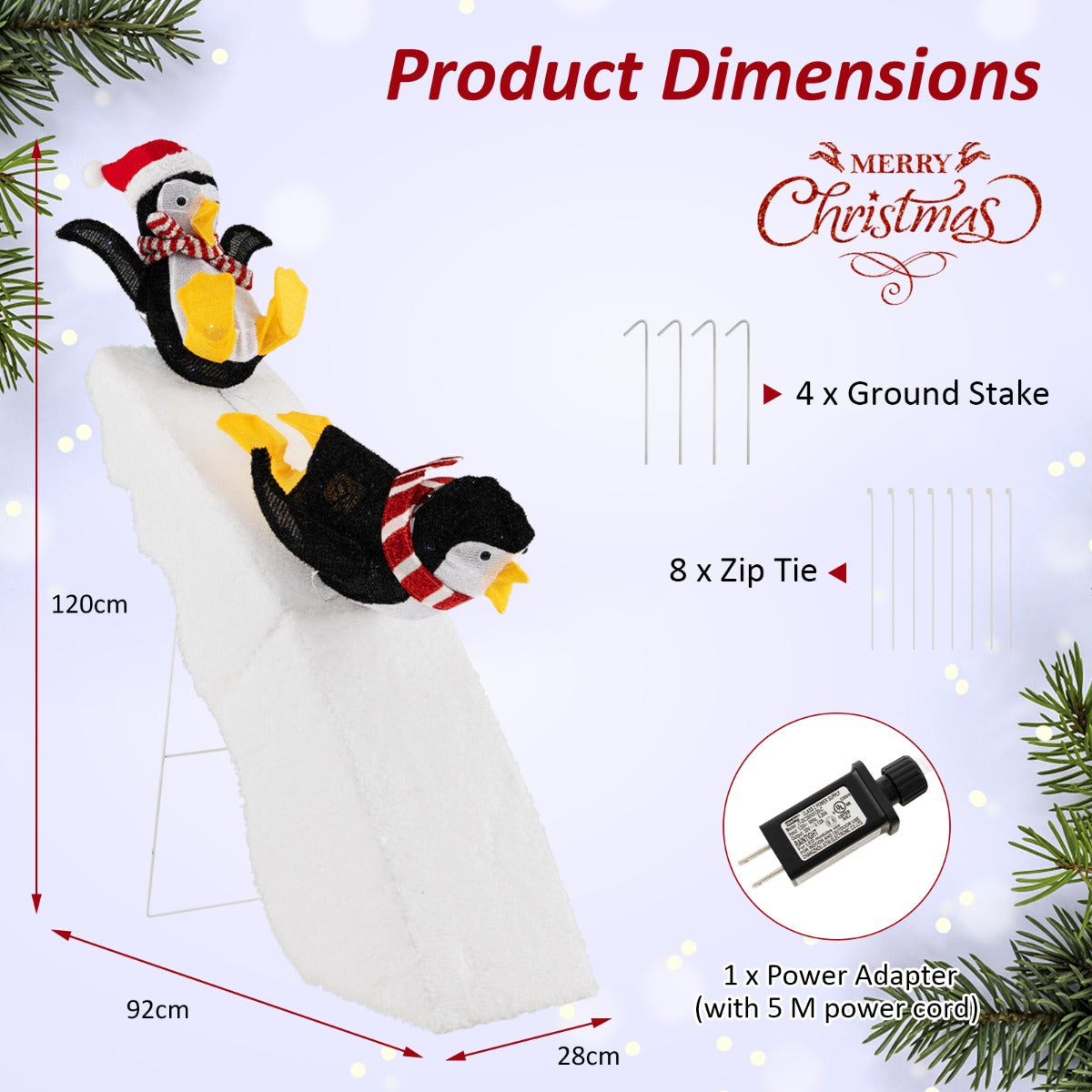LIVSK Verlichte Kerst Pinguïn en Glijbaan Decoratie - 130 LED - lampen - Stabiele Constructie - Voor Binnen en Buiten - 120 cm