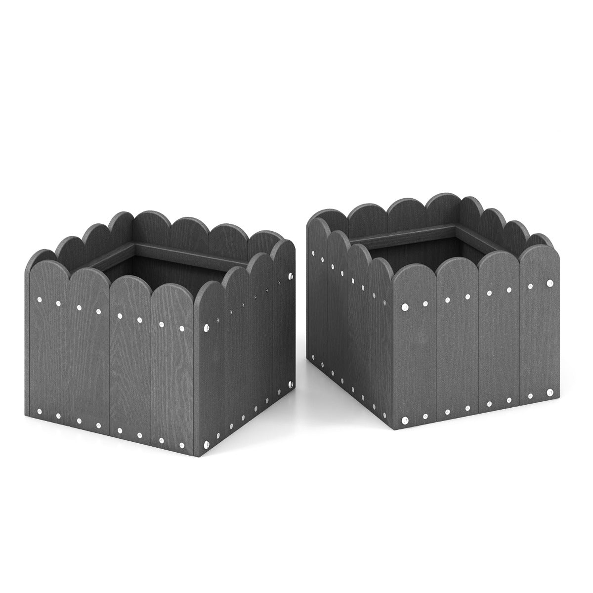 LIVSK Set van 2 Weerbestendige Tuinbloembakken - HDPE met Afvoergaten - Rustiek Hekdesign - Voor Planten en Bloemen - Grijs