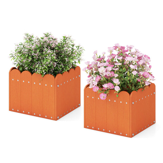 LIVSK Tuinbed Plantenbak Set van 2 - Weerbestendig HDPE met Afvoergaten - Rustiek Design - 32 x 30 x 25 cm - Oranje