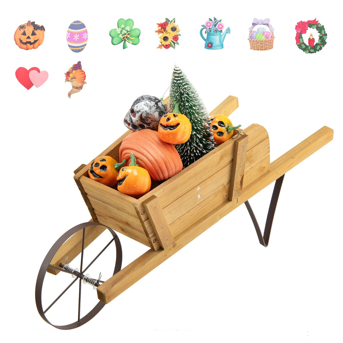 LIVSK Houten Plantenbak in Kruiwagenstijl - Inclusief 9 Magnetische Accessoires - Stevig Dennenhout - Multifunctioneel -
