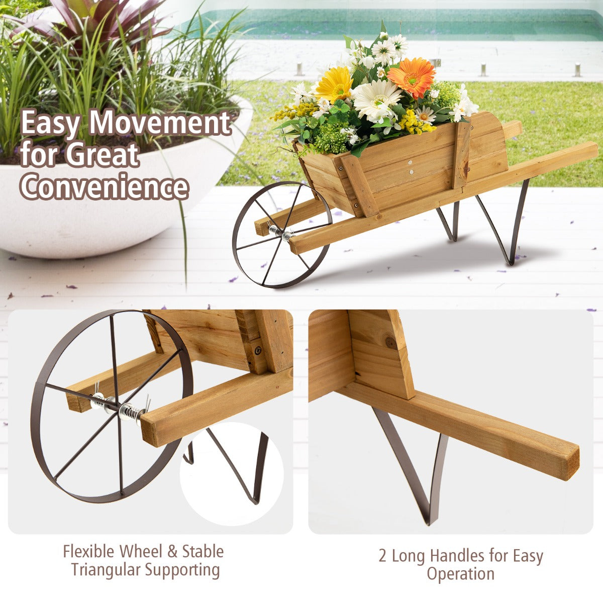 LIVSK Houten Plantenbak in Kruiwagenstijl - Inclusief 9 Magnetische Accessoires - Stevig Dennenhout - Multifunctioneel -