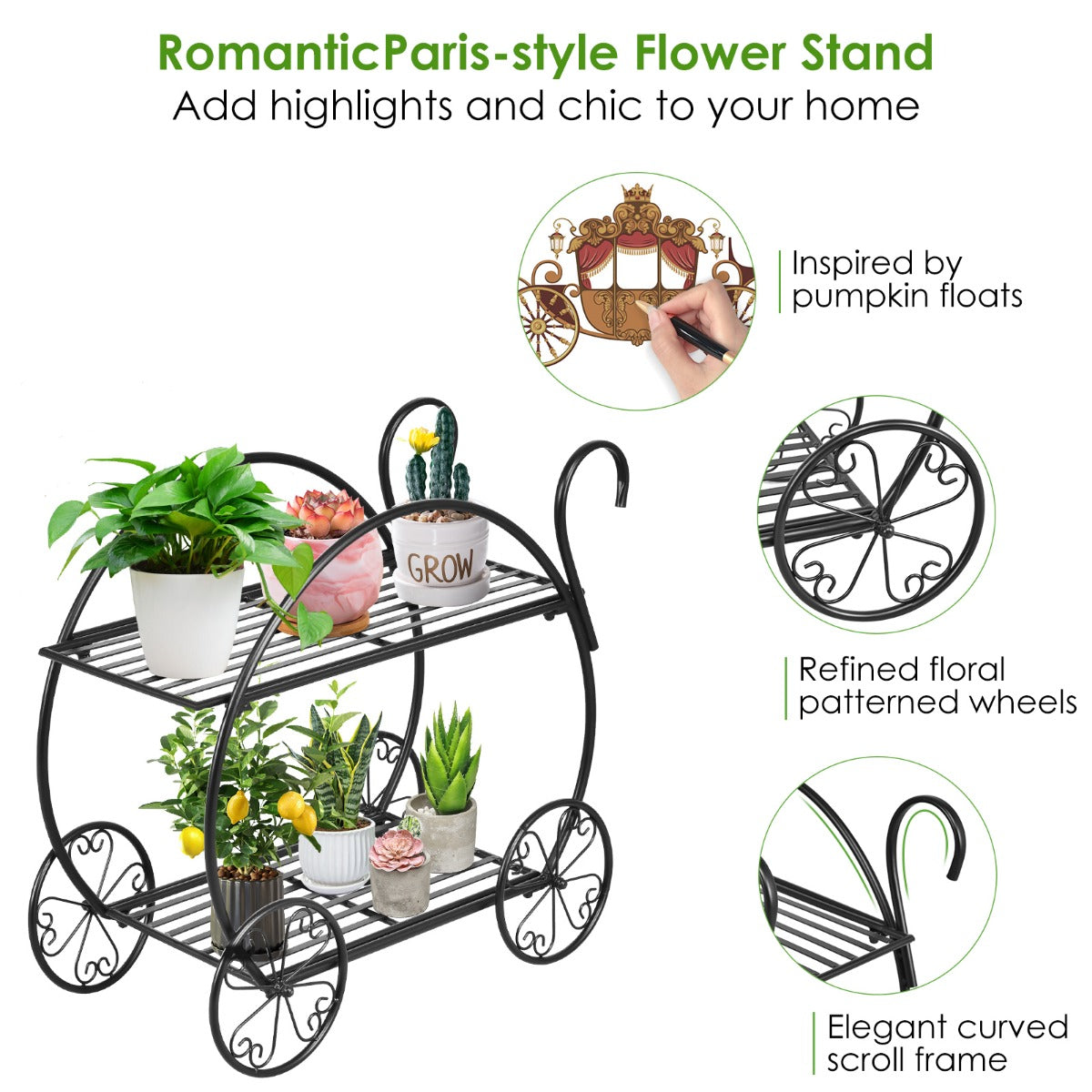 Livsk costway plantenrek bloemenrek 2 traps bloemenstandaard metalen plantentrap zwarte plantenstandaard voor balkon tuin terras 6