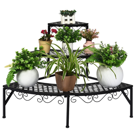 Livsk costway plantenstandaard met 3 verdiepingen metalen bloempot organisator voor het opbergen van planten buiten binnen plantenrek