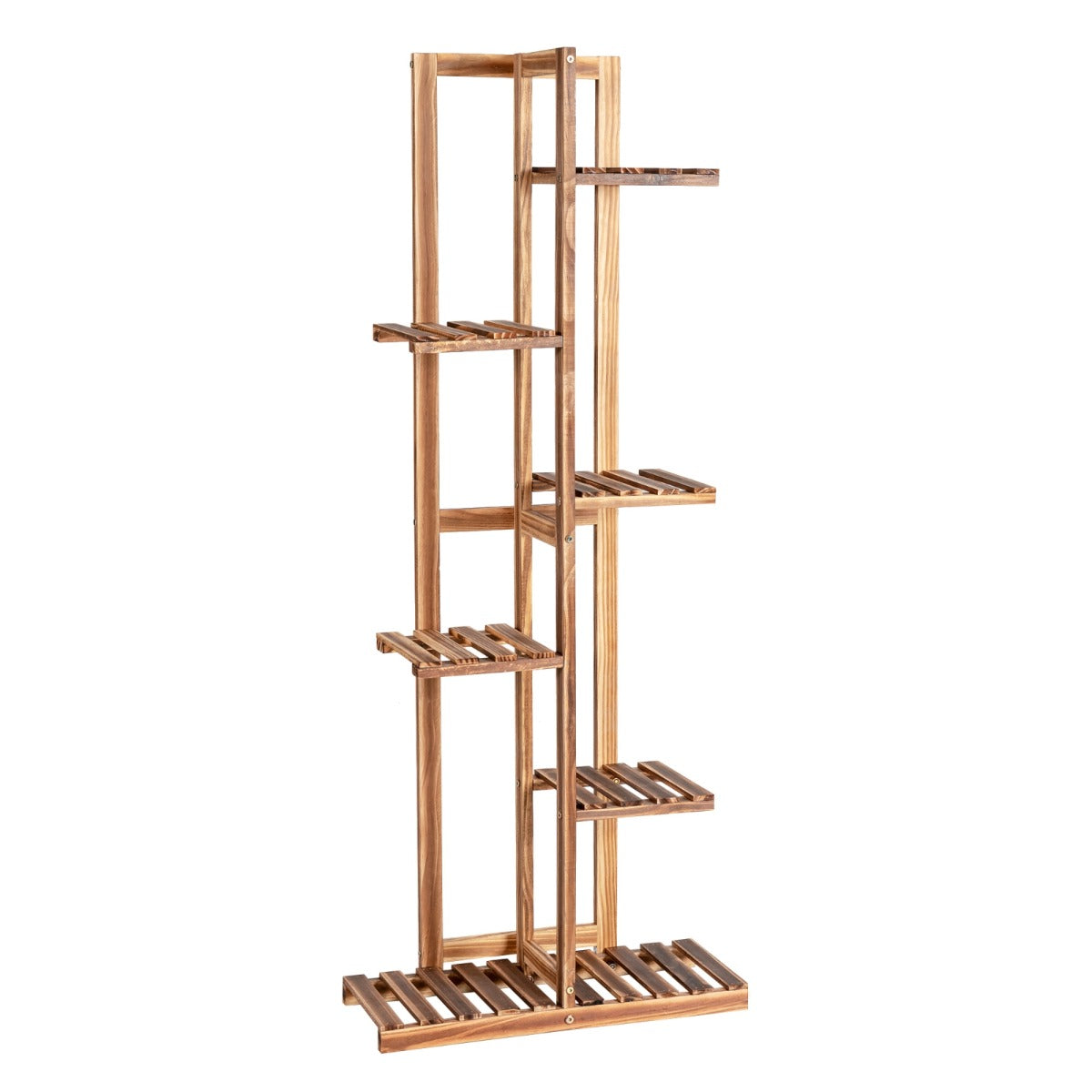 LIVSK Plantenrek van Grenenhout - Vrijstaand voor 7 Potplanten - Stabiele Constructie - Binnen en Buiten - 50 x 21 x 124 cm -