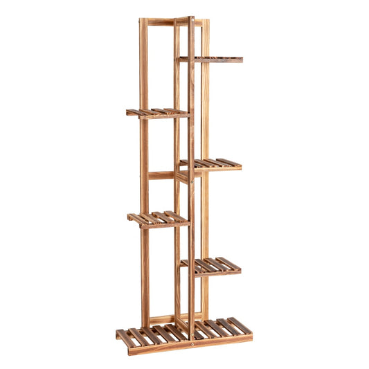 LIVSK Plantenrek van Grenenhout - Vrijstaand voor 7 Potplanten - Stabiele Constructie - Binnen en Buiten - 50 x 21 x 124 cm -