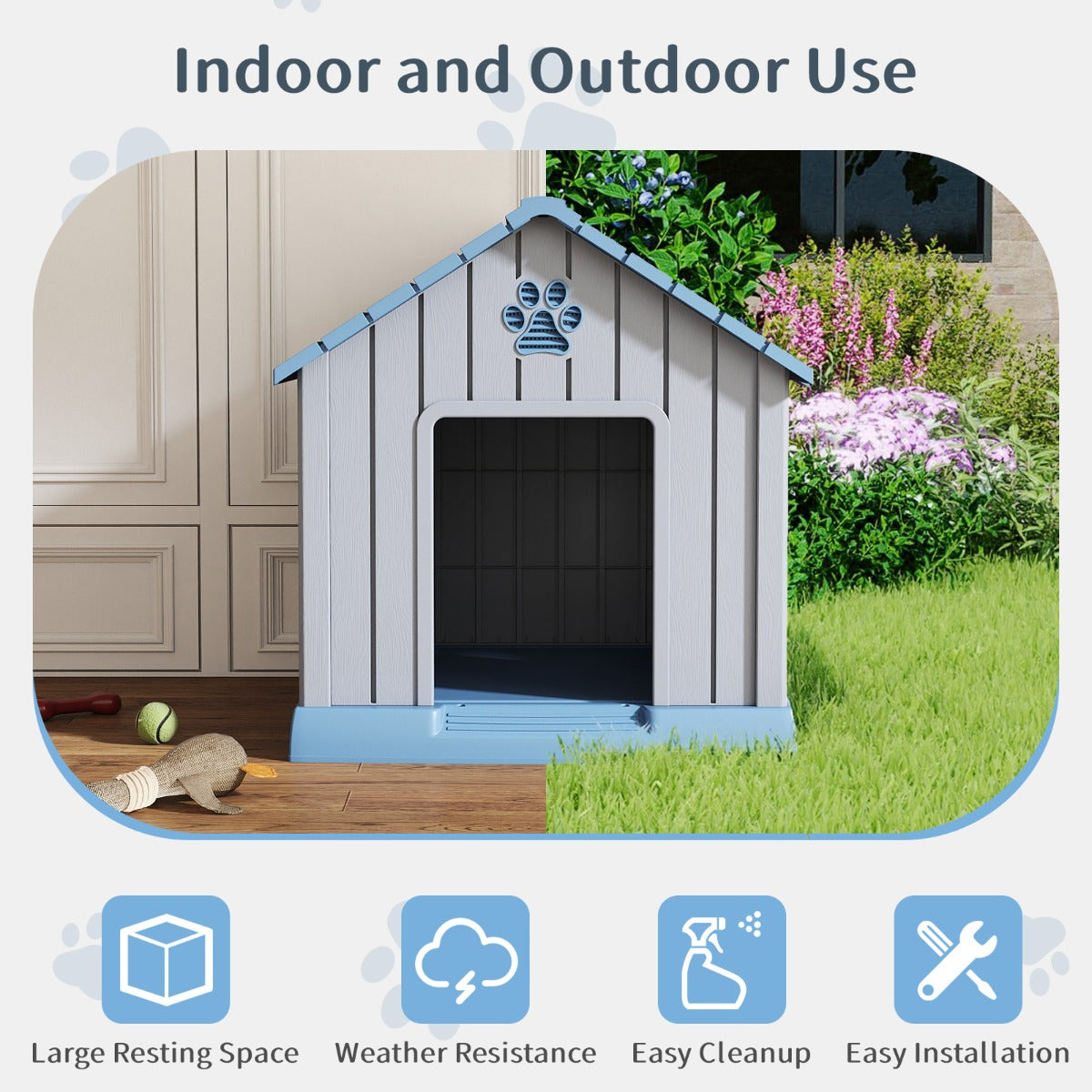 Livsk costway plastic hondenhok geschikt voor kleine tot middelgrote honden 4