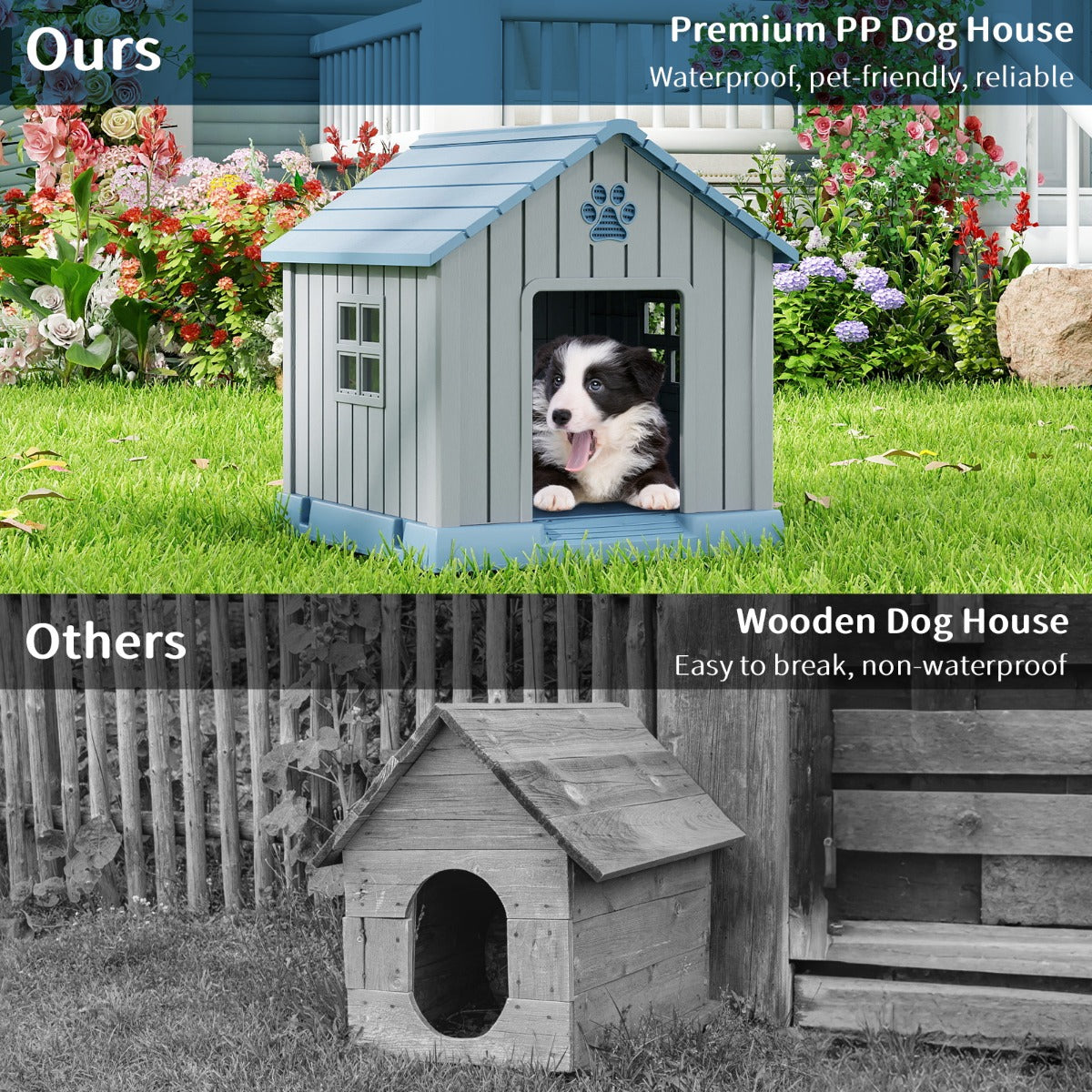 Livsk costway plastic hondenhok geschikt voor kleine tot middelgrote honden 6