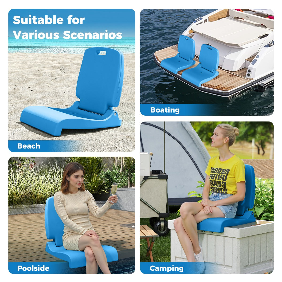 LIVSK Opvouwbare Zwembadstoel - Lichtgewicht en Draagbaar - Ergonomische Rugleuning - Afwateringsgaten - 56 x 47 x 52 cm - Blauw