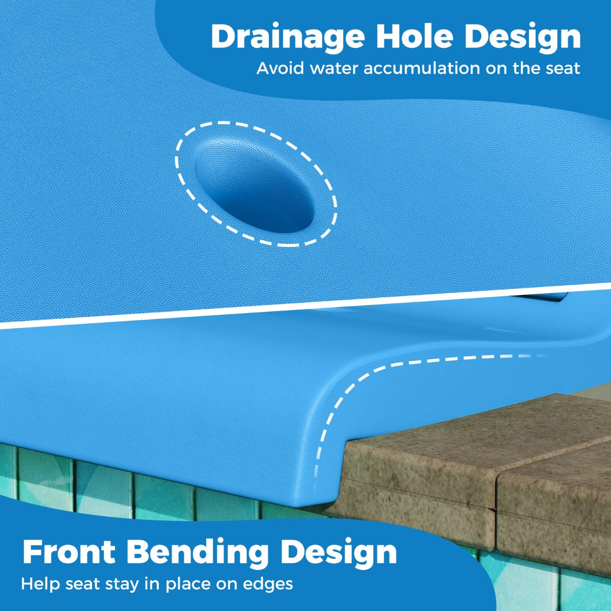 LIVSK Opvouwbare Zwembadstoel - Lichtgewicht en Draagbaar - Ergonomische Rugleuning - Afwateringsgaten - 56 x 47 x 52 cm - Blauw