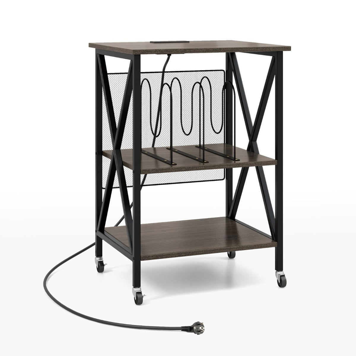 LIVSK Platenspelerstandaard - Geïntegreerd Oplaadstation met USB en Type-C - 250 Platen - Duurzaam Design - Grijs