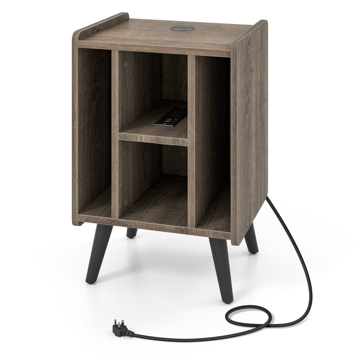 LIVSK draaitafelstandaard - Compact met Oplaadstation en Veel Opbergruimte - Modern Design - 43 x 34,5 x 67,5 cm - Bruin