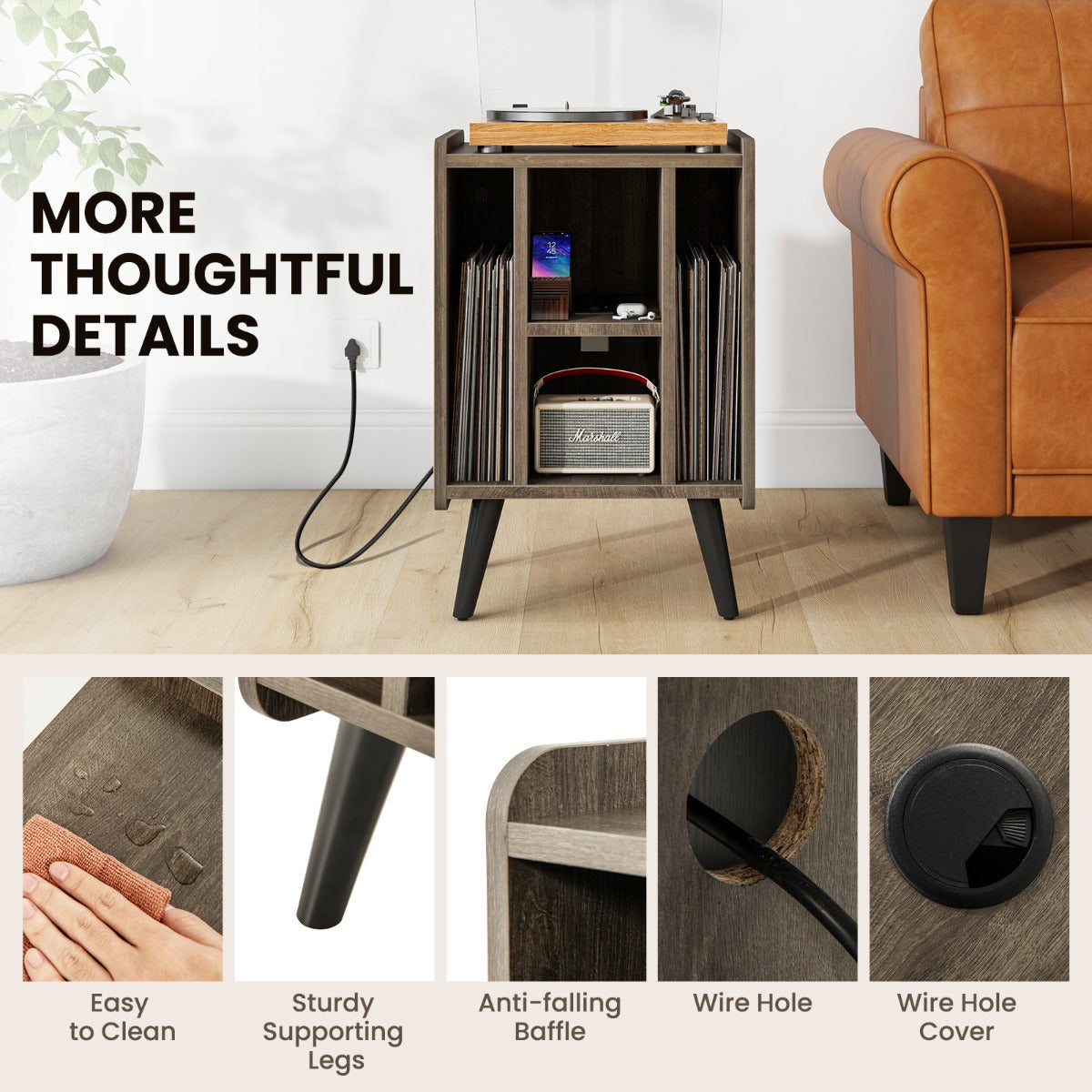 LIVSK draaitafelstandaard - Compact met Oplaadstation en Veel Opbergruimte - Modern Design - 43 x 34,5 x 67,5 cm - Bruin