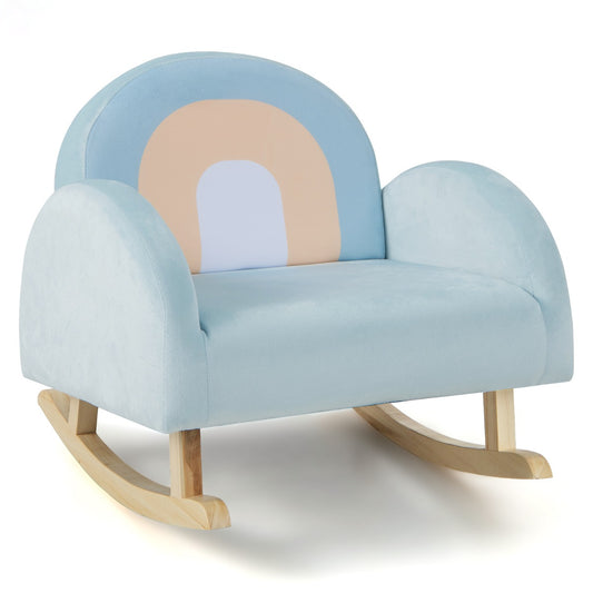LIVSK Gestoffeerde Schommelstoel voor Peuters - Ergonomisch Ontwerp - Rubberhouten Basis - Tot 50 kg - Blauw