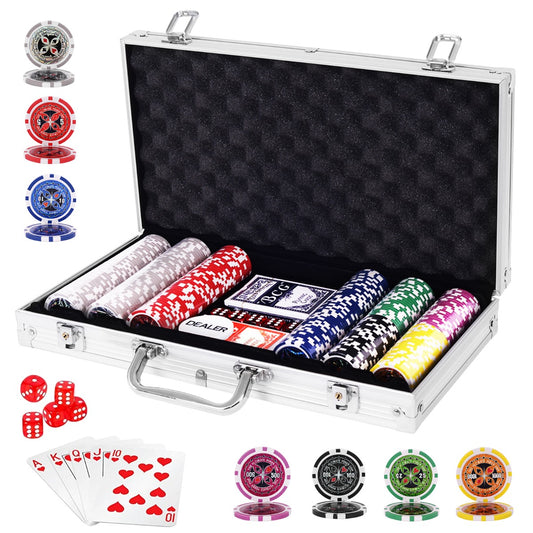 LIVSK Pokerset 300 Chips - Inclusief Aluminium Koffer en Speelkaarten - Voor Pokeravonden - Geschikt voor Alle Leeftijden - Zilver