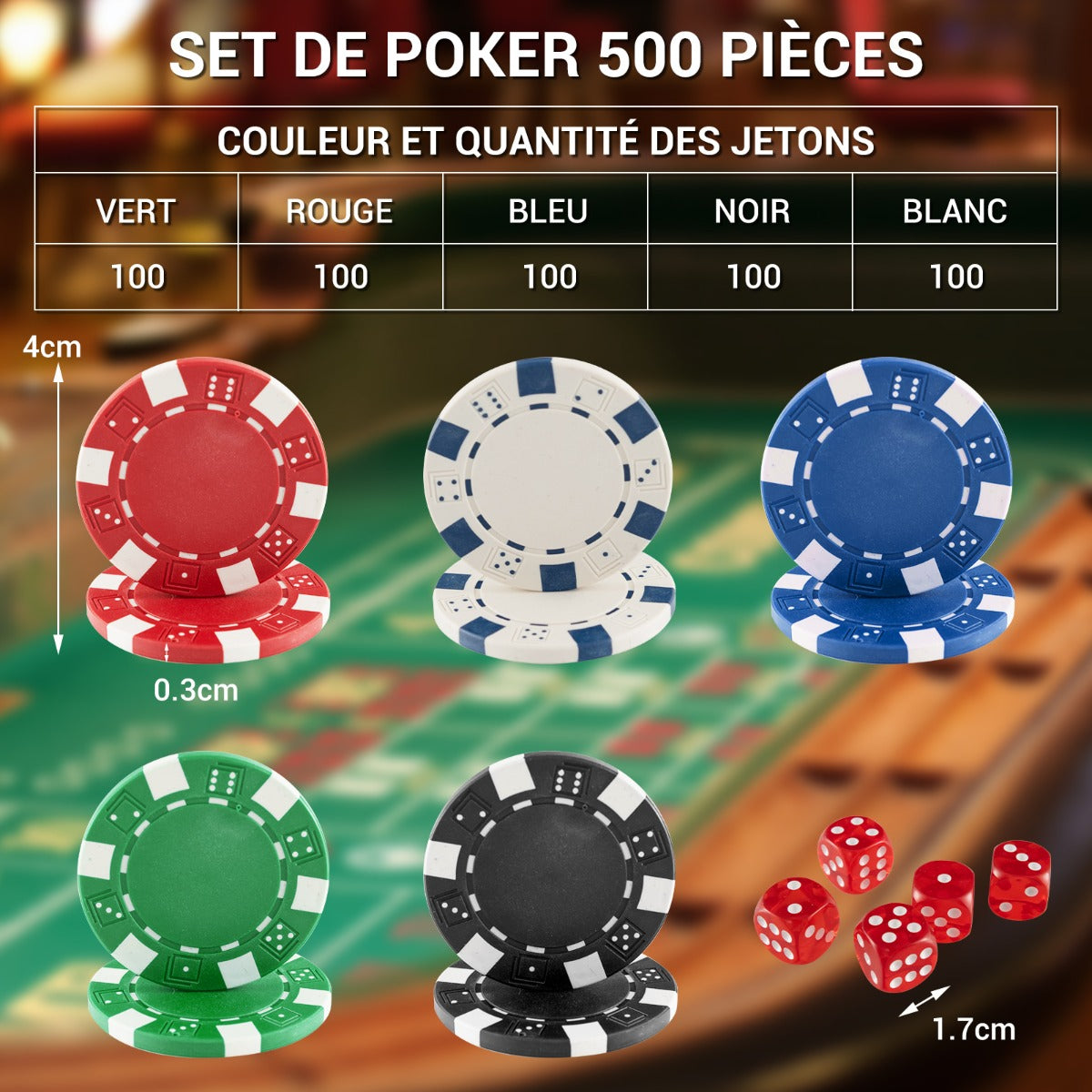 LIVSK Pokerkoffer Aluminium - 500 Pokerchips - 2 Speelkaarten - 5 Dobbelstenen - Draagtas - 56 x 20 x 6,5 cm - Zwart