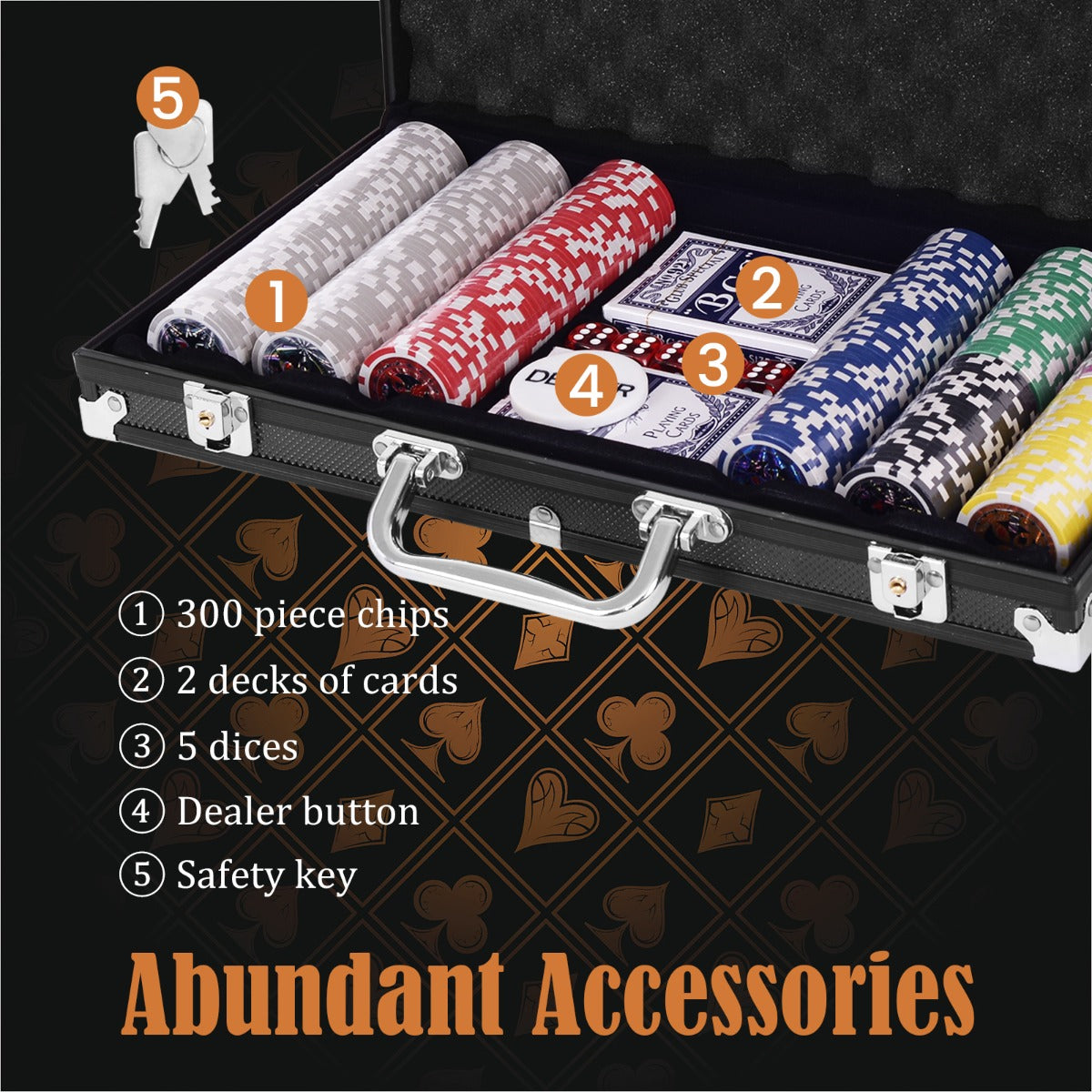 LIVSK Casino Poker Chip Set - 300 Chips in 7 Kleuren - Inclusief 2 Kaartspellen en Aluminium Draagtas - Zwart