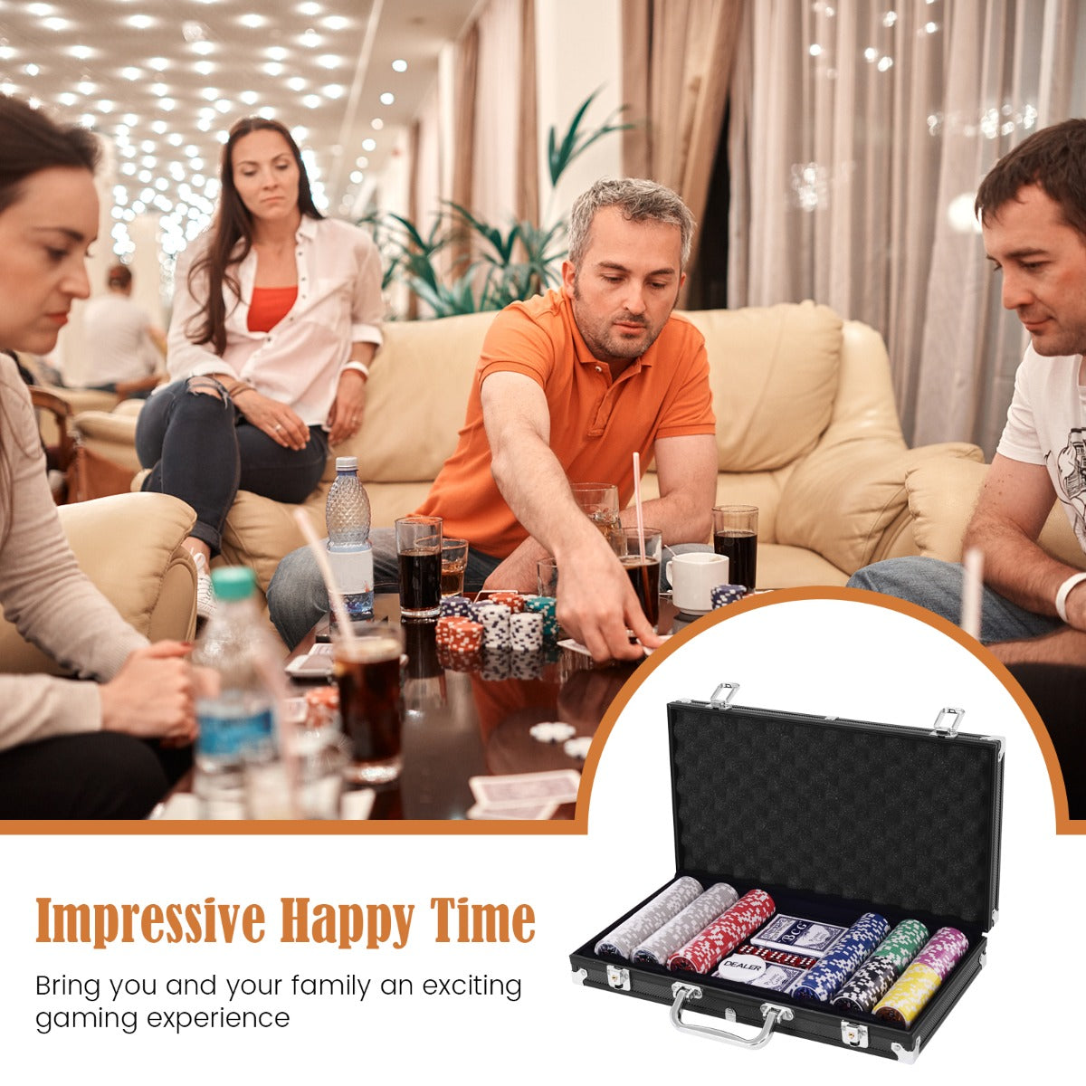 LIVSK Casino Poker Chip Set - 300 Chips in 7 Kleuren - Inclusief 2 Kaartspellen en Aluminium Draagtas - Zwart