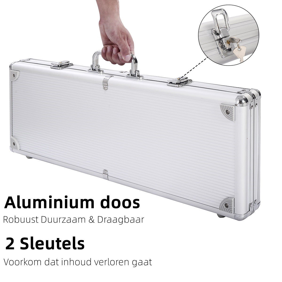 LIVSK Pokerkoffer - 500 Laserchips - Aluminium - 2 Sets Pokerkaarten - 5 Dobbelstenen - Compleet Pakket - Zwart