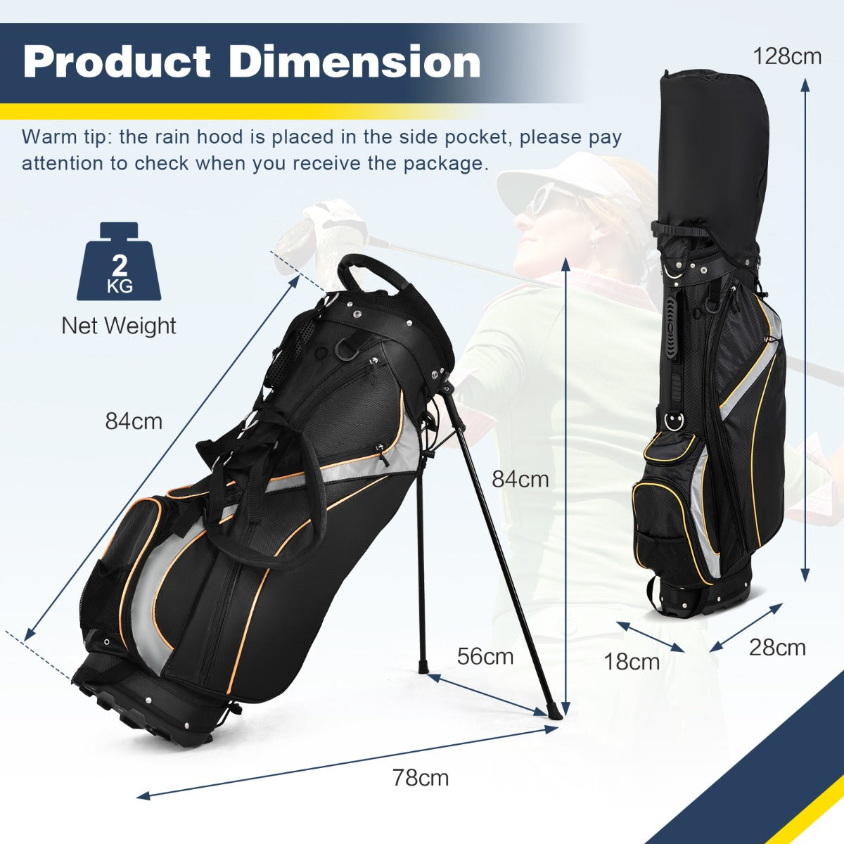 LIVSK Professionele Golftas - 8-Voudig Verdeelsysteem - Regenhoes - Dubbel Bandensysteem - 84 cm - Zwart