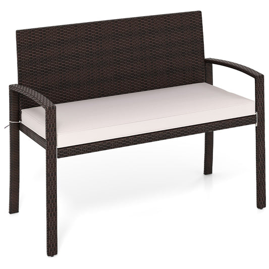 LIVSK Rattan Terrasbank met Kussen - Weerbestendig - Stevig Metalen Frame - Tot 360 kg - 100 cm voor 2 Personen - Bruin