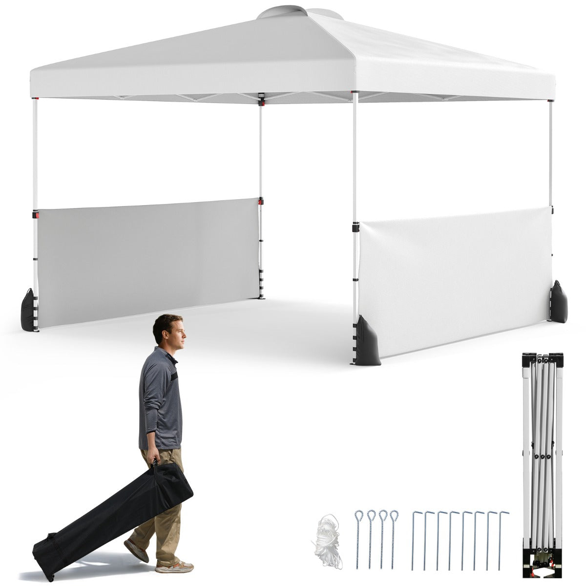LIVSK Opvouwbaar Paviljoen 3x3m - 3 Verstelbare Hoogtes - Stevig Frame - Inclusief Tas op Wielen - Grijs/wit