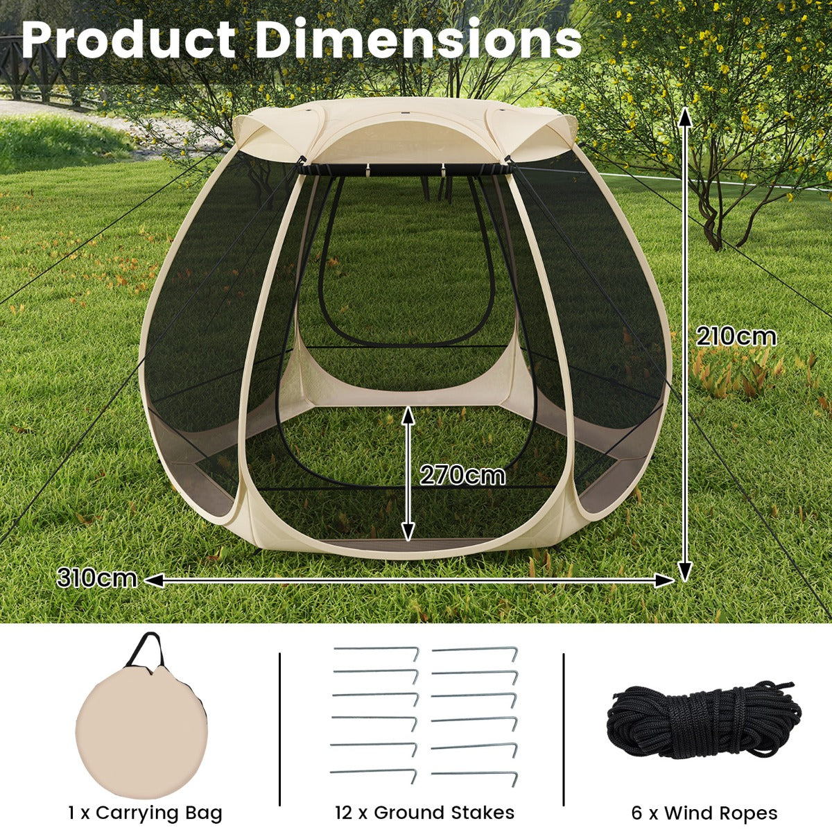 LIVSK Pop-up Mesh-tent - Voor 4-6 Personen - Insectenbescherming - Eenvoudig op te zetten - Stevige constructie - Zwart