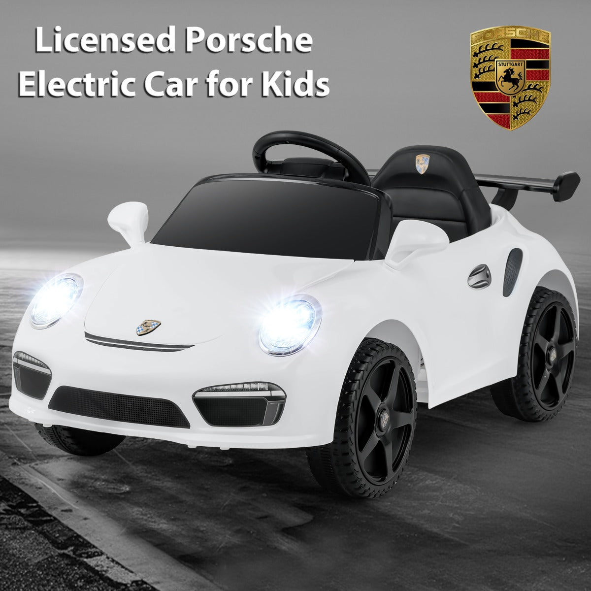 Livsk costway porsche elektrische auto voor kinderen 12v elektrisch kindervoertuig met afstandsbediening en usb poort wit 3